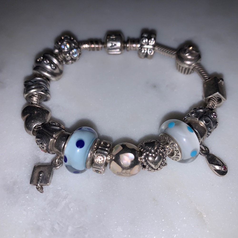 Pandora Moments Barrel Clasp Snake Chain 15 charms